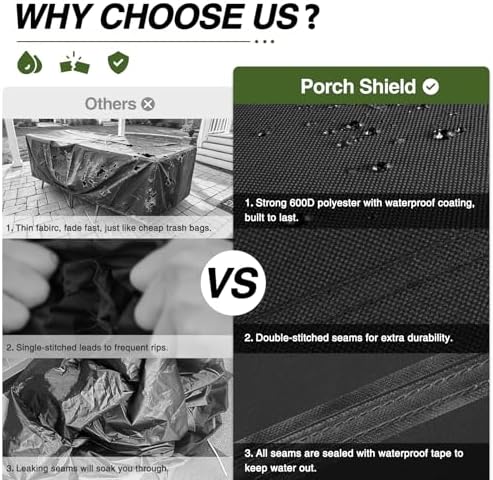Porch Shield Waterproof Rectangular Patio Table Cover 108 x 70 inch, Black - Image 3