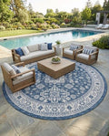 Rugs.com - Outdoor Aztec Rug – 10 Ft Round Blue Indoor/Outdoor Rug – Weather-Resistant Flatweave for Patios, Decks, and Porches by Rugscom