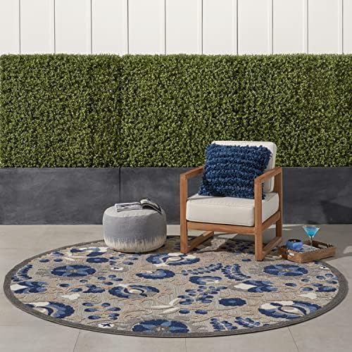 Nourison Home Aloha Natural Blue 7'10" x Round Area Rug - Easy Clean, Non Shedding, Bed Room, Living Room, Dining Room, Kitchen (8' x Round) by NourisonHome