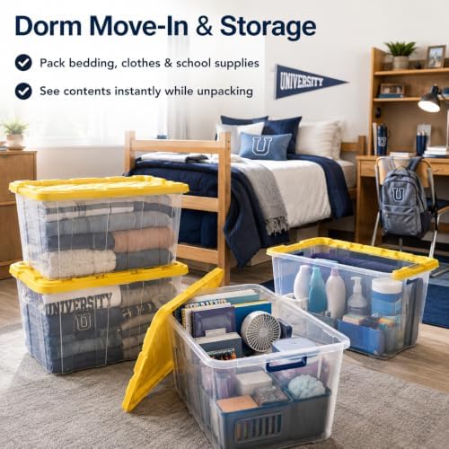 4-Pack 27Gal Clear Storage Bins with Lids, Heavy Stackable Totes, Yellow - Image 5