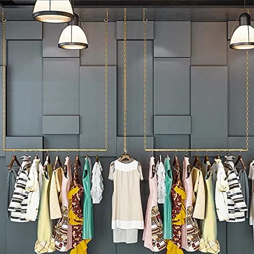 2 Pcs Height Adjustable Metal Chain Clothing Hanging Racks,Creative Commercial Wedding Dress Display Shelf,Retail Store Garment Rack,Ceiling Mount Clothes Storage Rod (Gold, 35.5" L) - Image 6