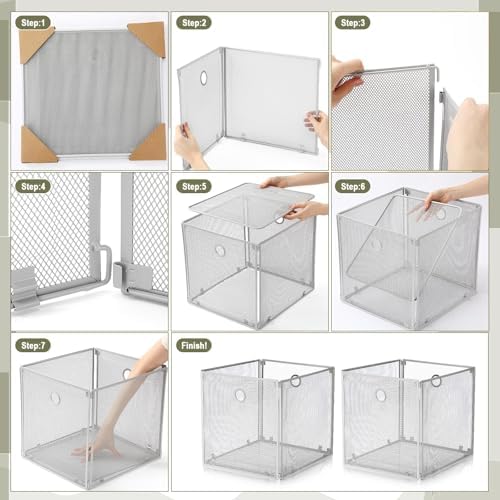 2 Pcs Foldable Metal Cube Storage Baskets, 13x13in, Grey - Image 4