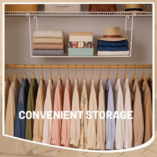 Amylove 4 Pieces 24 Inch Hanging Closet Shelves White Wire Hanging Shelf Universal Long Wire Shelf Basket Closet Organizers and Storage for Clothing Sweaters Shoes Handbags Clutches Accessories - Image 5