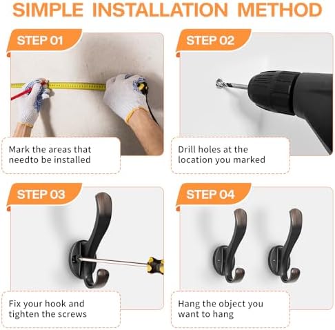 Coat Hooks Heavy Duty - Easy to Install Metal Towel Hooks Screw-in Wall Hooks for Hanging Towel, Key, Robe, Scarf, Entryway Cubicle Closet Mudroom Bathroom Garage (10 Pack-Vintage) - Image 7
