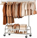 Heavy Duty Metal Clothes Rack Load 586 LBS, Height‑Adjustable Rolling Garment Rack for Hanging Clothes, Sturdy Wheel Clothing Rack with 2 Shelves, Portable Closet Wardrobe Organizer Rack, Silver by Unknown
