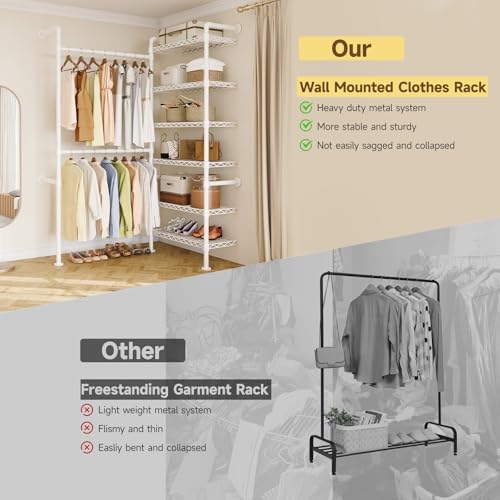 ONBRILL L2 Wall Mounted Closet System, Industrial Pipe Clothing Rack, White - Image 4