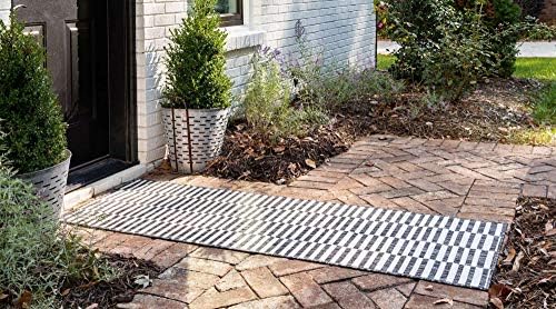 Unique Loom Outdoor Striped Collection Area Rug - Striped (2' x 6' 1" Runner, Charcoal/Ivory) - Image 3