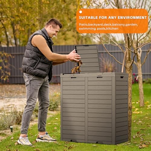 62-Gallon Outdoor Trash Can with lid, Waterproof, UV-Resistant Resin Garbage Can, Lockable Lid and Drip Tray, Animal-Proof, for Patio, Kitchen, Backyard and Deck - Image 5