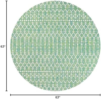 Eyely Moroccan Woven Round Rug 5 Ft Green/Cream, Indoor Outdoor Rug - Image 2