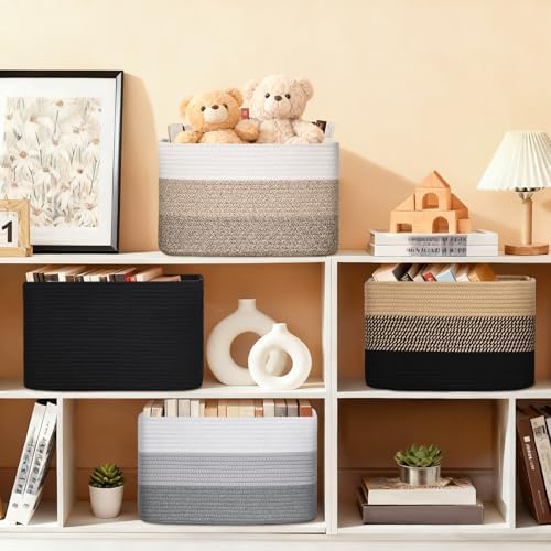 Baskets for Organizing,Storage Baskets,3 Pack Baskets for Shelfves,15"×10"×9" Woven Black Basket,toy storage bins,bins for organization - Image 2