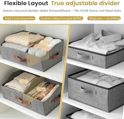 HOMELUX THEORY Closet Organizers Storage, Large Collapsible Bin 4pc, Ivory - Image 5