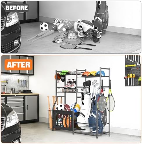 TORACK Golf Bags Stand with Ball Storage, Large Capacity Garage Sports Equipment Organizer - Image 7