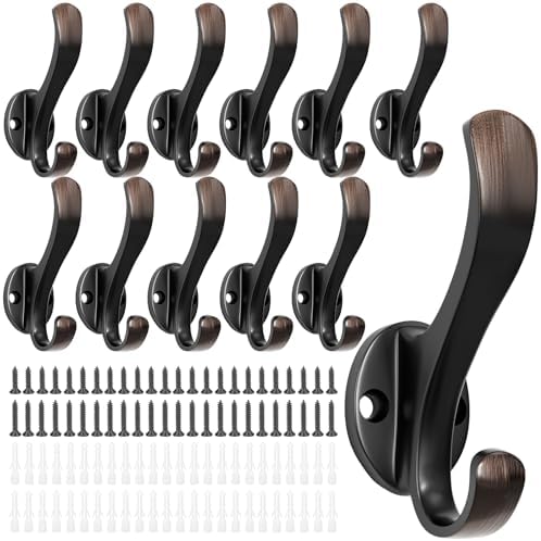 Coat Hooks Heavy Duty - Anti-Rust Oil Rubbed Bronze Towel Hook Decorative Wall Hooks for Hanging Towel, Robe, Scarf, Bathroom Entryway Cubicle Closet Mudroom Garage (12 Pack-Vintage) by Unknown