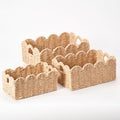 Scalloped Wicker Baskets Set of 3, Hand-Woven Storage with Handles by Floramill