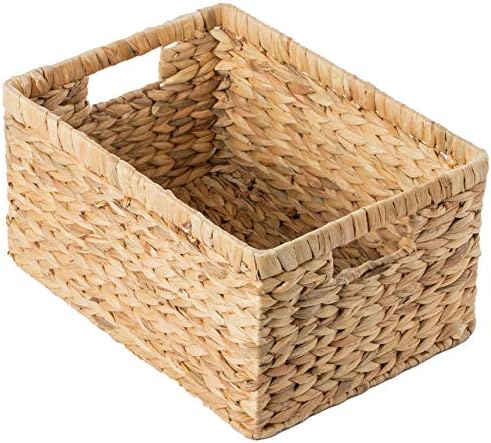 Natural Woven Water Hyacinth Wicker Rectangular Storage Bin Basket with Handles, Large - Image 6