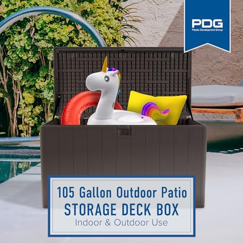 Plastic Development Group Outdoor Storage Deck Box, Standard Close, 105 Gallon, Driftwood - Image 4