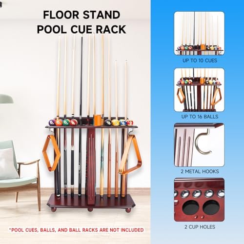 GSE Floor Stand Billiard Pool Cue Racks Only, Hold 10 Cues, Mahogany - Image 2