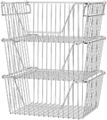 Slideep Large Stackable Storage Baskets Cabinet Organizer Sturdy Metal Wire Pantry Freezer Bin for Pantry Home Bathroom Kitchen Organization 3 Packs by WelcometotheSlideep