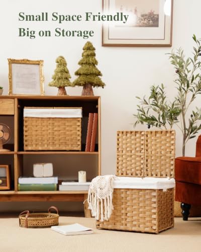 SETVSON Storage Basket with Lid Woven Wicker Baskets, 35L Natural - Image 6