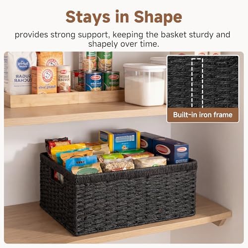 StorageWorks Wicker Storage Baskets for Organizing, Black Baskets, 2-Pack - Image 5
