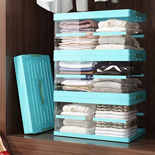 Apsan Collapsible Storage Bins with Lids, Stackable Clear Latch Storage Box with Handle, Folding Plastic Containers, 22Qt, Blue - Image 3