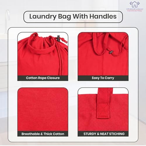 LFH Home Cotton Rich Large Premium Canvas Laundry Bag, Heavy Duty Washable Laundry Hamper with Drawstring & Handles, Multi-Use Clothes Storage for Home, Travel & College, 28"x36" (Pack of 4) - Red - Image 7