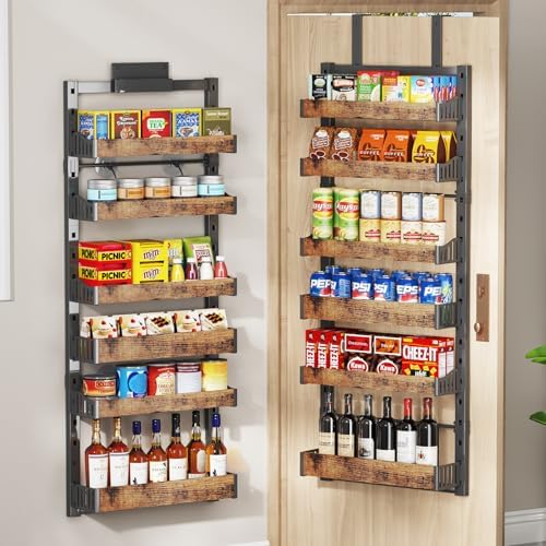 6-Tier Over The Door Pantry Organizer, Heavy-Duty Metal Wall Mount or Hanging Spice Rack, behind the door storage Shelves with Adjustable Basket, Back of Door Organizer for Kitchen Cabinet and Closet by DAOTENGQL