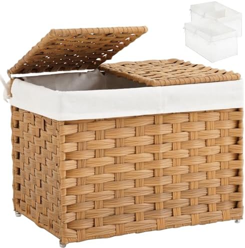 SETVSON Storage Basket with Lid Woven Wicker Baskets, 35L Natural by SETVSON