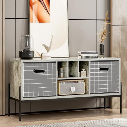 Fabric Cubby Storage Bins,13x13x13 Inches,Cube Organizer Bin Foldable Storage Boxes with Dual Handles Fabric Organizer Box and collapsible Storage basket,Set of 6,Grey grid - Image 4