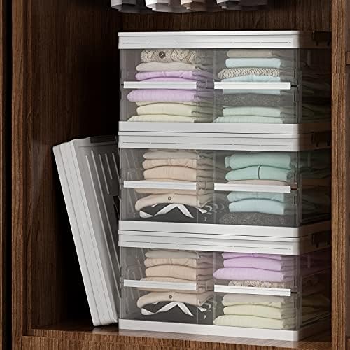 Apsan Collapsible Storage Bins with Lids for organizing, Stackable Clear Latch Storage Box with Handle, Folding Plastic Containers,White - Image 3
