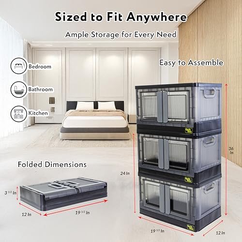 dbest products Quik Box - 8.5 Gallon Stackable Storage Bins with Doors, Collapsible Organizer Foldable Container, for Bedroom Living Room Neat, Tidy Dorms and Organized Homes, Boxes - Image 2