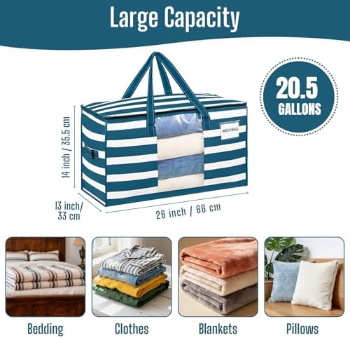 VENO Moving Bags, Wide Open Top, Clear Window, Classic Navy Stripe, 8 Pack - Image 2