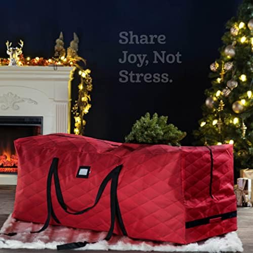 ZOBER 600D Oxford Fabric Large Rolling Christmas Tree Storage Bag - Fits 9 Ft Artificial Trees - Waterproof Christmas Tree Bag For Storage Box For Xmas, Durable Handles and Wheels - Quilted Red - Image 2