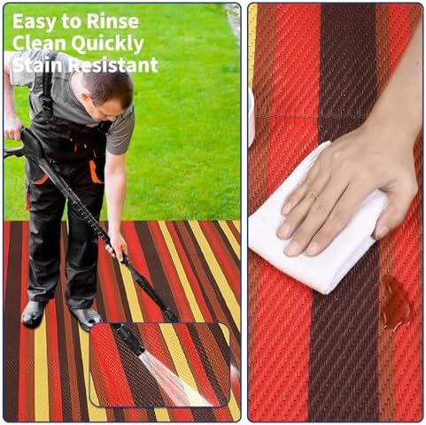 Garvee 9x18 Outdoor Rug Geometric Striped Plastic Straw Carpet Red Tone - Image 7