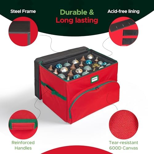 Christmas Nutcracker and Figurine Collectible Storage Box - Holds Up to 72 Ornaments 4” x 4” - Top Adjustable Compartments for Figurines, Nutcrackers, etc - Heavy Duty 600D/ Inside PVC Material - Image 4