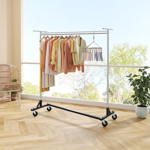 Hoctieon Z Clothes Rack with Cover, Metal Heavy Duty Clothing Rack, Rolling Garment Rack with Wheels, with Dustproof Cover Waterproof Protector, with 2 Durable Zippers, for Hanging Clothes, Chrome - Image 7