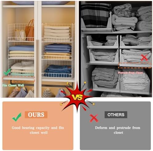 Yociyoga 6-Tier Stackable Closet Organizers and Storage Shelves, Closet Shelf Organizer Basket Bins, Foldable Sweater Storage for Clothes Organizer System, White（Patent No. 30022416） - Image 5