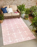 Unique Loom Outdoor Coastal Collection Area Rug - Ahoy (7' 10" x 11' Rectangle, Pink/ Ivory) by UniqueLoom