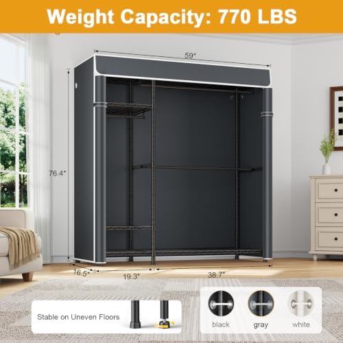 ULIFHOME F7C Clothes Rack with Cover, Covered Clothing Rack Heavy Duty - Image 4