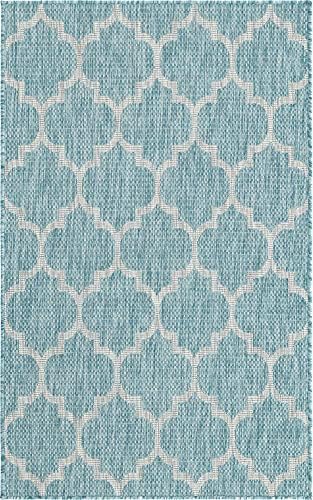 Unique Loom Outdoor Trellis Collection Area Rug (3' 3" x 5' 3" Rectangle, Aquamarine/ Gray) - Image 2