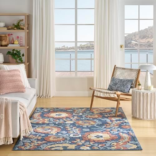 Nourison Home Aloha Blue Rose 3'6" x 5'6" Area Rug - Easy Clean, Non Shedding, Bed Room, Living Room, Dining Room, Kitchen (4' x 6') by NourisonHome