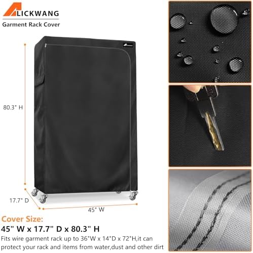 Garment Rack Cover,Heavy Duty 600D Dustproof Waterproof Clothing Rack Covers with Zipper - Clothing Rack Covers for 45"W x 17.7"D x 80.3"H Metal Racks （Cover Only) - Image 2