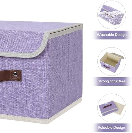 ANMINY Fabric Storage Box Bins with Lids, Purple, 10"x8"x7", 4 Pack - Image 4
