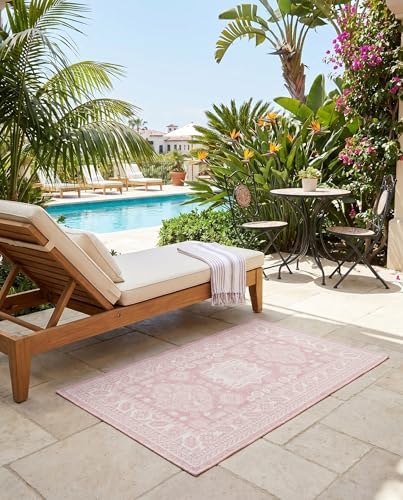 Rugs.com - Outdoor Aztec Rug – 3' 1 x 5' 3 Pink Indoor/Outdoor Rug – Weather-Resistant Flatweave for Patio, Deck, and Porch - Image 6