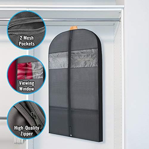Plixio Gusseted Garment Bags Suit Bag for Travel and Clothing Storage of Dresses, Dress Shirts, Coats— Includes Zipper Pockets and Large Transparent Window (10 Pack: 54” X 24” x 3.4”) - Image 2