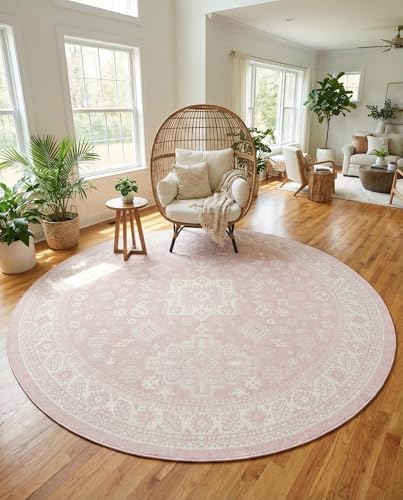 Rugs.com - Outdoor Aztec Rug – 10 Ft Round Pink Indoor/Outdoor Rug – Washable, Stain-Resistant Flatweave for Patios, Decks, and Porches - Image 4