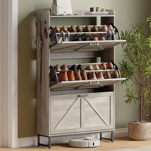 Xixini Shoe Storage Cabinet with 3 Flip Drawers, Entryway Shoe Rack, Grey by Xixini