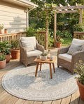 Rugs.com - Outdoor Aztec Rug – 6 Ft Round Light Gray Indoor/Outdoor Rug – Washable & Stain Resistant, Perfect for Patios, Decks, and Porches by Rugscom