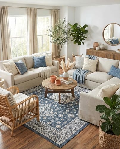Rugs.com - Outdoor Aztec Rug – 9' x 12' Blue Indoor/Outdoor Rug – Washable Stain-Resistant Flatweave for Patios, Decks, and Porches - Image 4