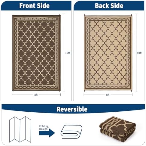 Waterproof 8'x 10' Outdoor Rug for Patio,Reversible Outdoor Plastic Straw Rugs for Camping Porch RV, UV-Resistant Area Rug Mat for Camper,Outside Rug for RV Deck Picnic Beach Balcony,Brown/Coffee - Image 2